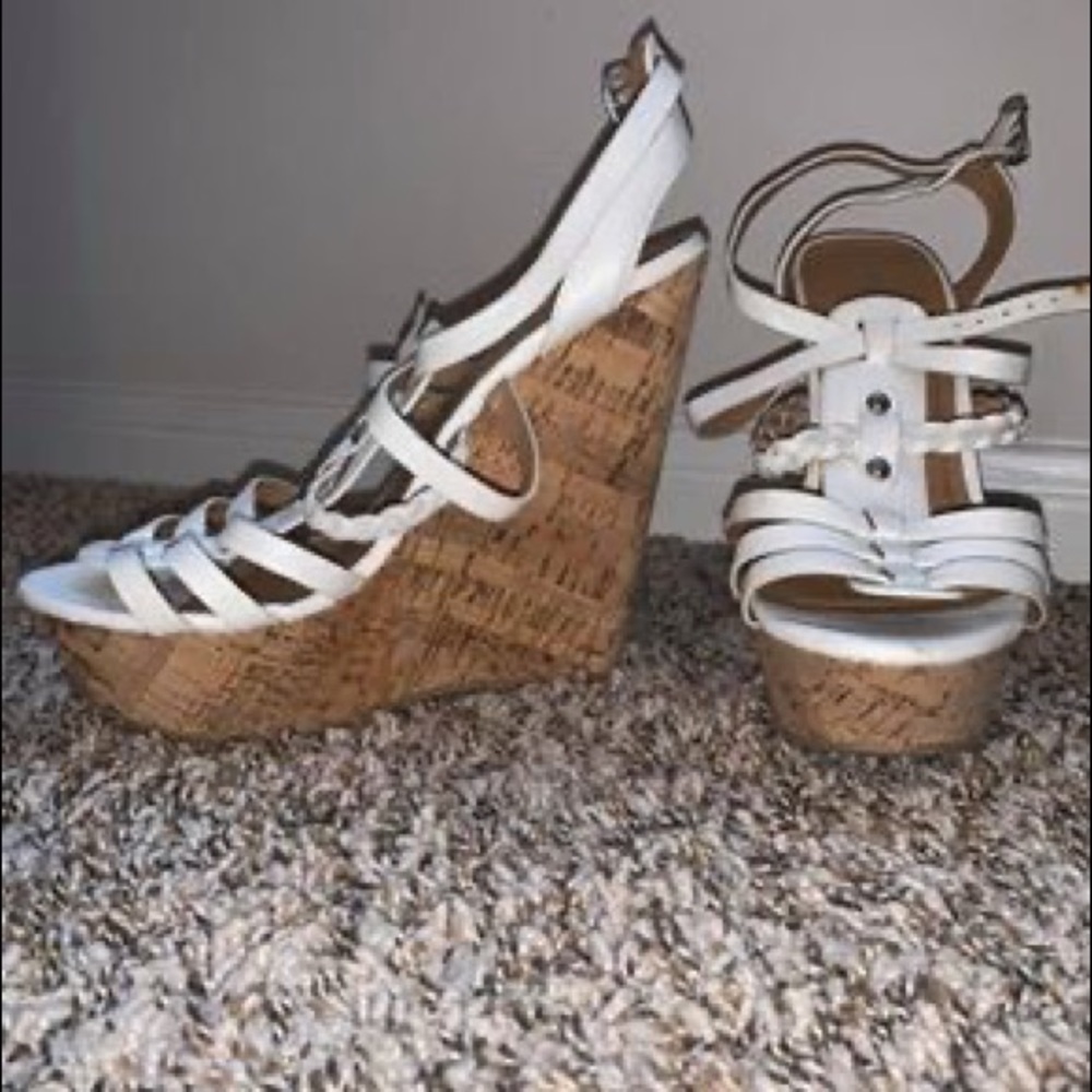 White wedge heels